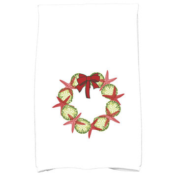 SS Wreath Decorative Holiday Geometric Print Hand Towel, Red