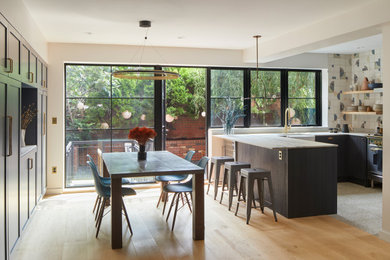 Inspiration for a modern light wood floor dining room remodel in New York