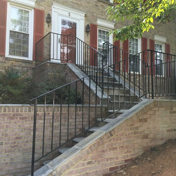 Flagstone Walkway in North Potomac With New Brick Walls & Iron Railings
