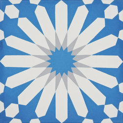 Moroccan Mosaic and Tile House - Alhambra Handmade Cement Tile, Blue/White/Gray, Sample - Wall And Floor Tile