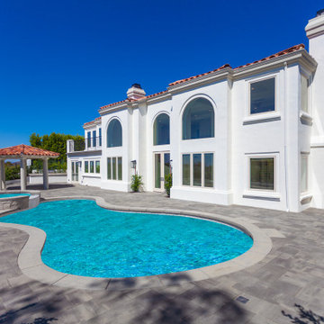 Rear Elevation with Pool, Spa & Cabana in Daylight – Newport Coast