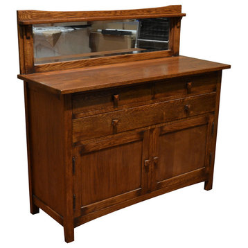 Mission Solid Oak Sideboard Buffet With Back Mirror