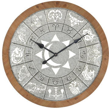 Astronomicon Wall Clock - Galvanized Steel, Natural Wood