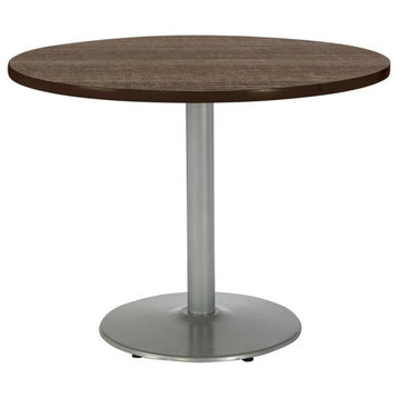 KFI Mode 48" Round Breakroom Table with Teak Round Silver Base Counter Height