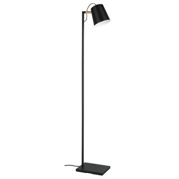 Lacey 1-Light Floor Lamp, Structured Black Natural Wood