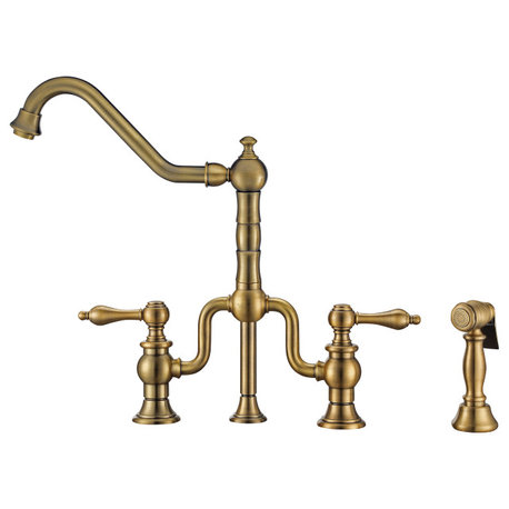 Twisthaus Plus Bridge Faucet With Long Traditional Swivel Spout, Lever Handles a