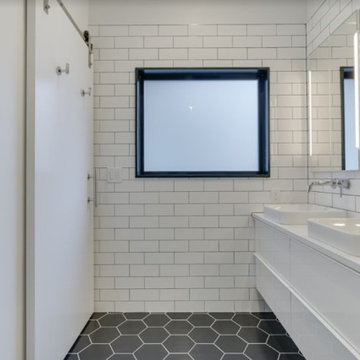 Hexagon and Subway tile bathroom