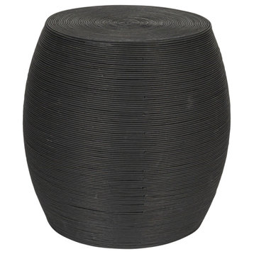 Small Rattan Round Accent Table, Natural, Black