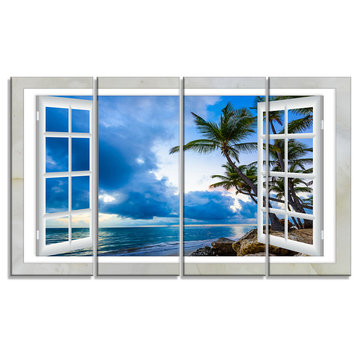 "Window Open To Cloudy Blue Sky" Landscape Wall Art Print, 4 Panels, 48"x28"