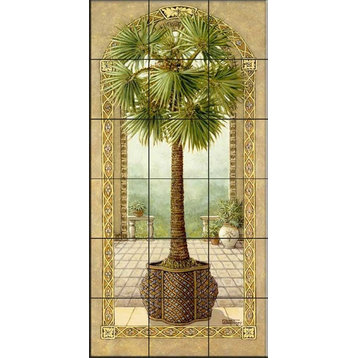 Tile Mural Kitchen Backsplash - Palm Tree in Basket II-JK - by Janet Kruskamp