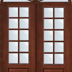 Prehung French Transom Double Door 96 Fiberglass 3/4 Lite 10 Lite - Patio Doors