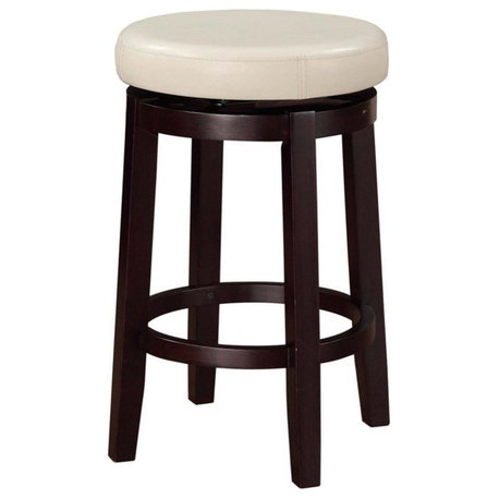 Pemberly Row Wood Bar Stool Chair in White With Rotating Round Seat & Footrest