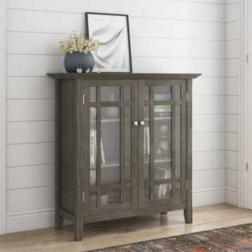 Simpli Home Bedford Wood 39" Transitional Medium Cabinet in Farmhouse Gray