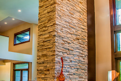 Example of a transitional family room design in Chicago