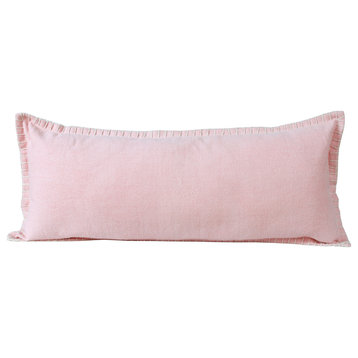 Embroidered Edge Bordered Throw Pillow, Light Pink, 14" X 36"