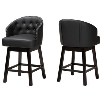 Tinalyn Swivel Counter Stool, Set of 2, Black/Espresso Brown, Faux Leather