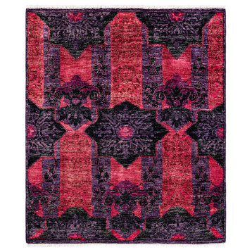 Modern, One-of-a-Kind Hand-Knotted Area Rug Pink, 4' 3" x 5' 0"