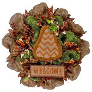 Details about   Wood Thanksgiving Turkey With Welcome Sign Burlap Deco Mesh Wreath Handmade 