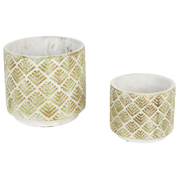 Abstract Gold And White Cement Flower Pots, 2-Piece Set