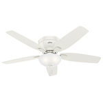 Hunter - Hunter 53378 Kenbridge - 52" Ceiling Fan with Light Kit - The Kenbridge ceiling fan features a unique, more compact design that takes up less space in your rustic-style room. With an option to install with or without lights, the Kenbridge low-profile fan includes high-efficiency, dimmable LED bulbs so you can get the perfect ambiance in any large room with low ceilings in your home. This rustic ceiling fan features reversible blades powered by a three-speed WhisperWind motor to deliver ultra-powerful air movement with whisper-quiet performance.   Warranty: Limited Lifetime Motor Warranty is backed by the only company with over 130 years in the fan business Lumens:   Color Temeprature: 3,000  Color Rendering Index:   Lifetime Expectation (Hours): 25,000 Hrs  Airflow: 3213   Shipping Length (in): 15.5 Shipping Width (in): 27.2  Shipping Height (in): 8.5  Shipping Weight (Lbs): 22.5  Shipping Cubic Feet (L x W x H)/1728: 2.0738Kenbridge 52" Ceiling Fan Fresh White Cased White Glass *UL Approved: YES *Energy Star Qualified: n/a  *ADA Certified: n/a  *Number of Lights: Lamp: 3-*Wattage:9w E26 LED bulb(s) *Bulb Included:Yes *Bulb Type:E26 LED *Finish Type:Fresh White