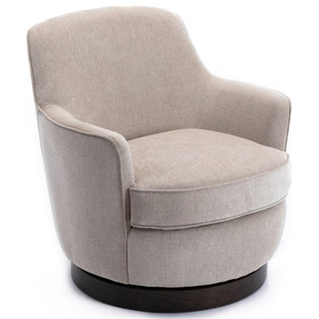 Catania Modern / Contemporary Oatmeal Beige Wood Base Swivel Chair