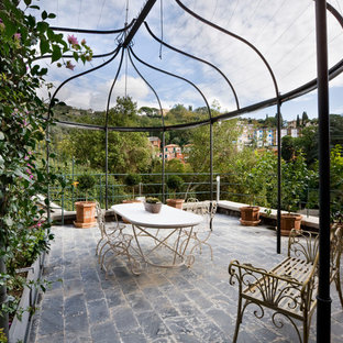 Esempio di un patio o portico design con un giardino in vaso