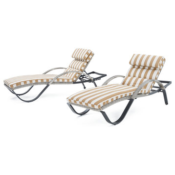 Cannes 2 Piece Aluminum Outdoor Patio Chaise Lounge Chairs, Maxim Beige