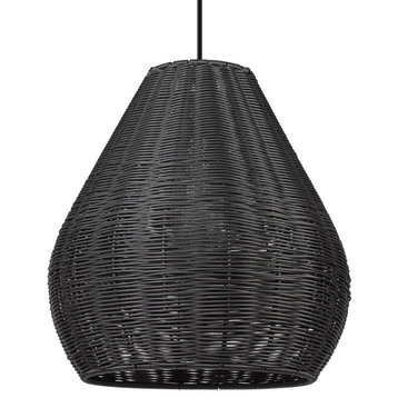 Melany 1-Light Outdoor Pendant, Natural Black With Matte Black Wicker