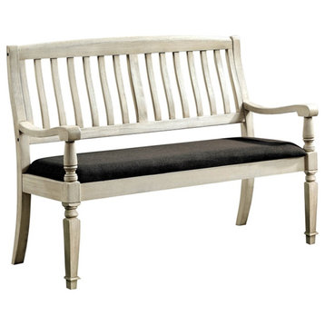 Bowery Hill 18.5" Transitional Wood Loveseat Bench in Antique White