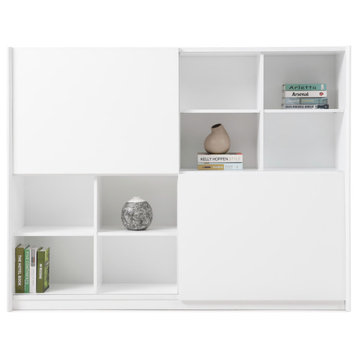79” Modern Jackson White Matte Lacquer Bookcase Open Shelving Hidden Storage