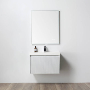 Floating Bath Vanity, Wall Mounted Vanity, White, 30" W/ Sink