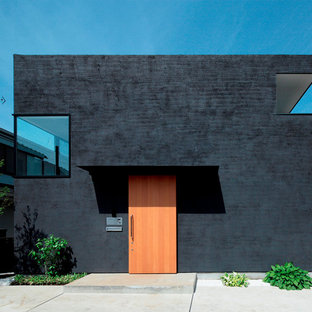 Esempio della facciata di una casa nera etnica con tetto piano