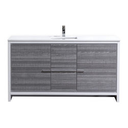 60 inch Ash Gray Modern Bathroom Vanity with White Quartz Countertop - Bathroom Vanities And Sink Consoles
