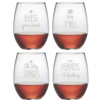Southern Sayings 4-Piece Stemless Wine Glass Set
