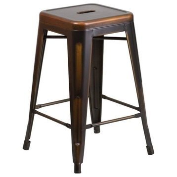 Bowery Hill 24" Industrial Metal Counter Stool in Distressed Copper