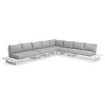 Meridian Furniture - Maldives Grey Water Resistant Fabric Outdoor Patio Modular Sectional - Create your own custom contemporary look on the deck or porch with the addition of this Maldives outdoor patio armless chair. Part of a large collection that lets you mix and match modular pieces to get the look you crave most. This modular sectional has grey water resistant fabric with a base made from white aluminum, so it's sturdy, tough, and ready to face the elements with impeccable beauty, season in and season out. Shop the contemporary pieces in this collection to create the outdoor entertaining area of your dreams.