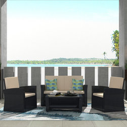 4 Piece Patio Conversation Set Outdoor Wicker Furniture Set for Garden, Backyard - Outdoor Sofas