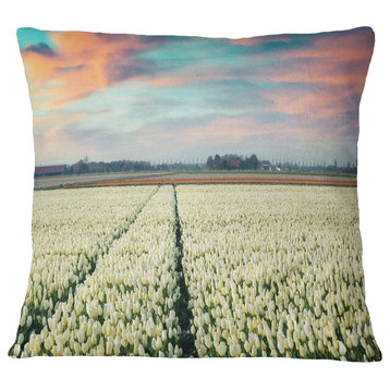 Tulip Farm Landscape Printed Throw Pillow, 18"x18"