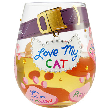 "Love My Cat" Stemless Wine Glass by Lolita