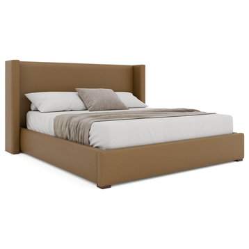 Aylet Plain Eco-Leather Low Bed, Caramel, King