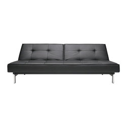 "Innovation" Splitback Black Leather Textile Sofa Bed / Stainless Steel Legs - Sofas