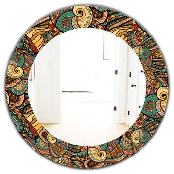 Designart Paisley 9 Bohemian And Eclectic Frameless Oval Or Round Wall Mirror, 3
