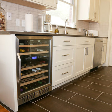 Contemporary White Kitchen with Espresso Island