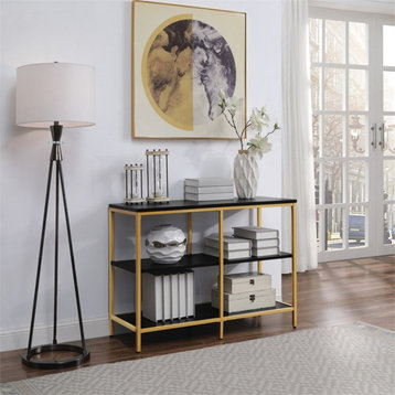 Modern Life Metal Black Double 3 Shelf Bookcase/Credenza with Gold Metal