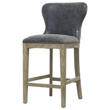 Pemberly Row 26" Faux Leather Counter Stool in Gray/Nubuck Charcoal