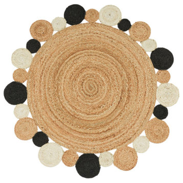 Hand-Woven Jute Rug With Natural Fibers, Black, 3'11" Round