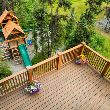 Rustic Entryway, Walkway and Back Decks with Trex Decking and Cedar Railing