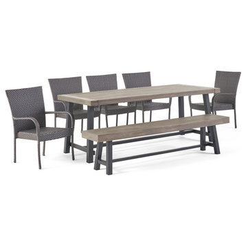 Lyons Outdoor Acacia Wood 8 Seater Dining Set With Dining Bench, Gray