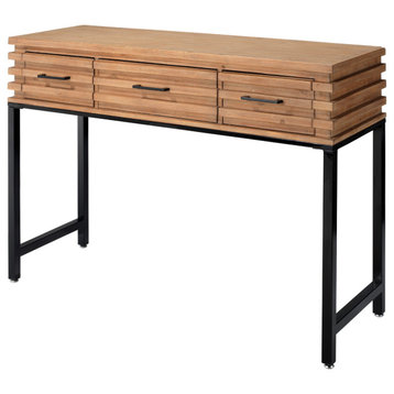 Rustic Modern Wood Slat Console Table Loft Black 3 Drawer Farmhouse Industrial