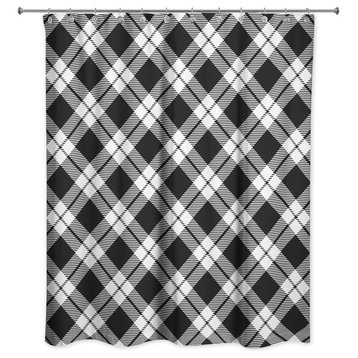 Black and White Diamond Plaid 71x74 Shower Curtain
